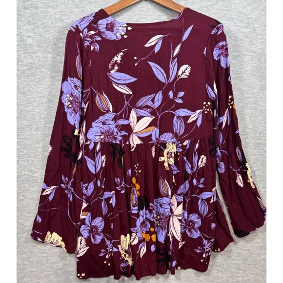 Free People Womens  XS Top Bella Tunic Purple‎ Long Sleeve Boho Blouse Fall - Picture 4 of 5